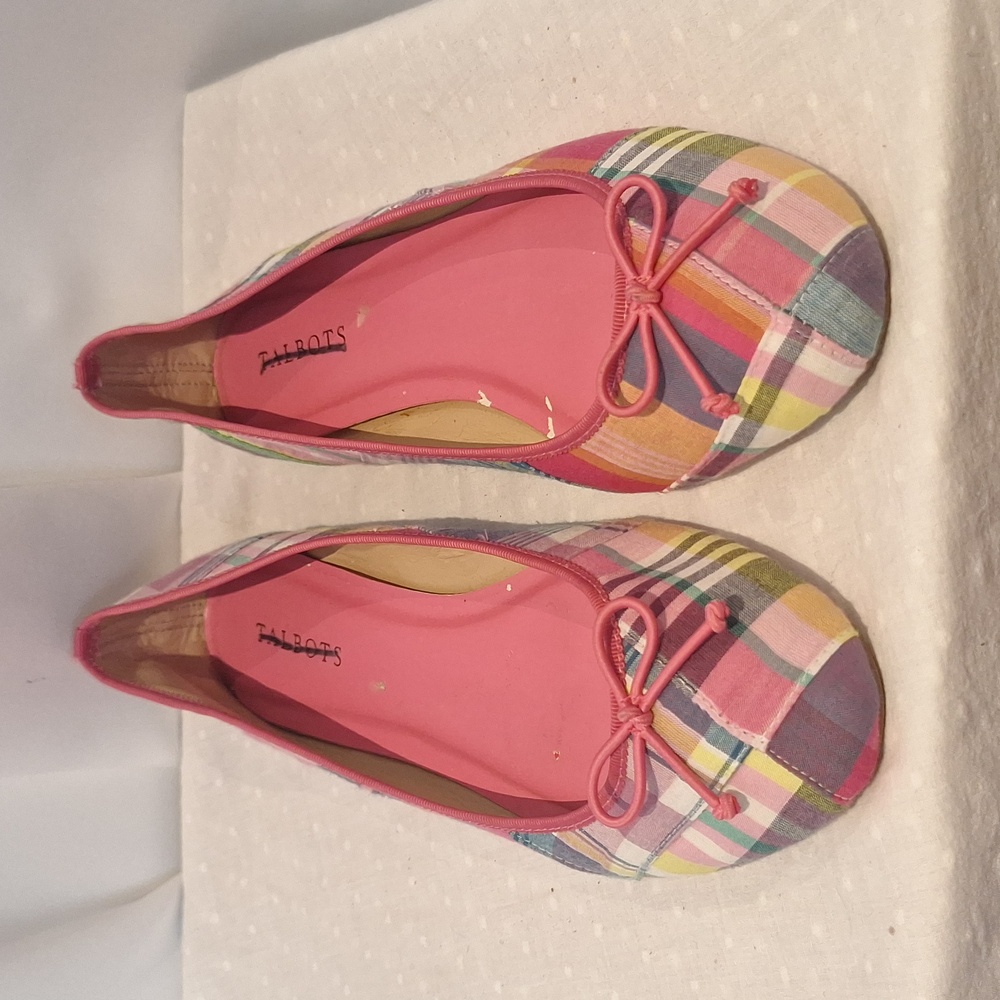 Multicolor Madras Plaid Patchwork Ballet Flats Si… - image 3